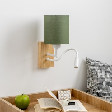 Brilagi - LED Flexibele wandlamp NUBILA WOOD 1xE27/25W/230V + LED/3W eiken/groen