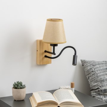 Brilagi - LED Flexibele wandlamp NUBILA WOOD 1xE27/25W/230V + LED/3W eiken/lichtbruin