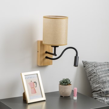 Brilagi - LED Flexibele wandlamp NUBILA WOOD 1xE27/25W/230V + LED/3W eiken/lichtbruin