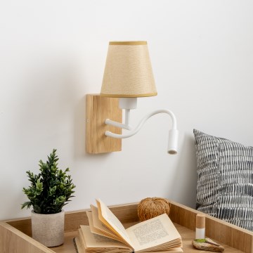Brilagi - LED Flexibele wandlamp NUBILA WOOD 1xE27/25W/230V + LED/3W eiken/lichtbruin