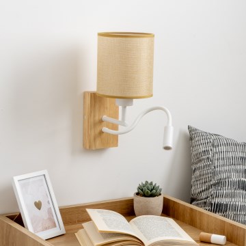 Brilagi - LED Flexibele wandlamp NUBILA WOOD 1xE27/25W/230V + LED/3W eiken/lichtbruin