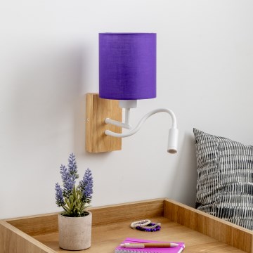 Brilagi - LED Flexibele wandlamp NUBILA WOOD 1xE27/25W/230V + LED/3W eiken/paars