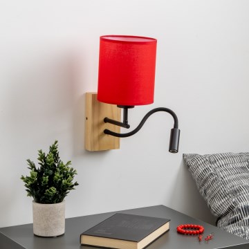 Brilagi - LED Flexibele wandlamp NUBILA WOOD 1xE27/25W/230V + LED/3W eiken/rood