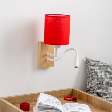 Brilagi - LED Flexibele wandlamp NUBILA WOOD 1xE27/25W/230V + LED/3W eiken/rood