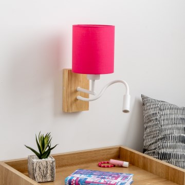 Brilagi - LED Flexibele wandlamp NUBILA WOOD 1xE27/25W/230V + LED/3W eiken/roze