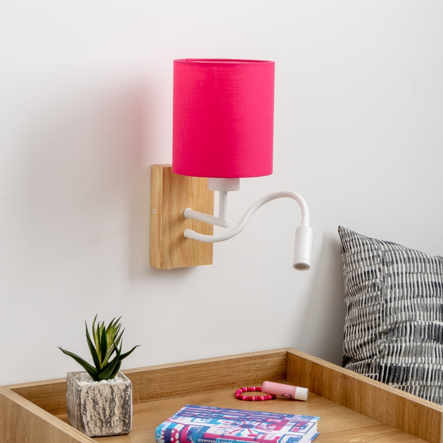 Brilagi - LED Flexibele wandlamp NUBILA WOOD 1xE27/25W/230V + LED/3W eiken/roze