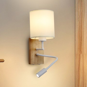 Brilagi - LED Flexibele wandlamp NUBILA WOOD 1xE27/25W/230V + LED/3W eiken/wit/crème