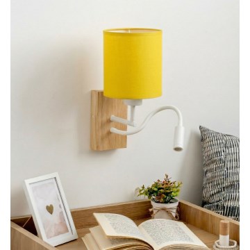 Brilagi - LED flexibele wandlamp NUBILA WOOD 1xE27/25W/230V + LED/3W eiken/wit/geel
