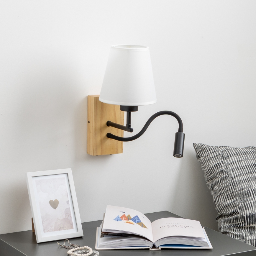 Brilagi - LED Flexibele wandlamp NUBILA WOOD 1xE27/25W/230V + LED/3W eiken/wit