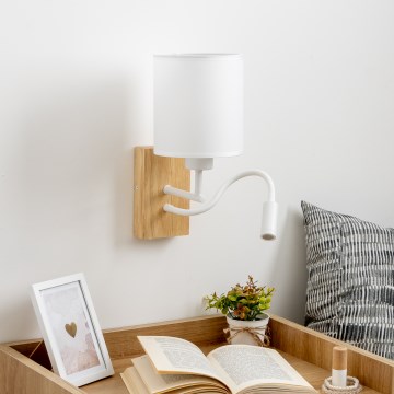 Brilagi - LED Flexibele wandlamp NUBILA WOOD 1xE27/25W/230V + LED/3W eiken/wit