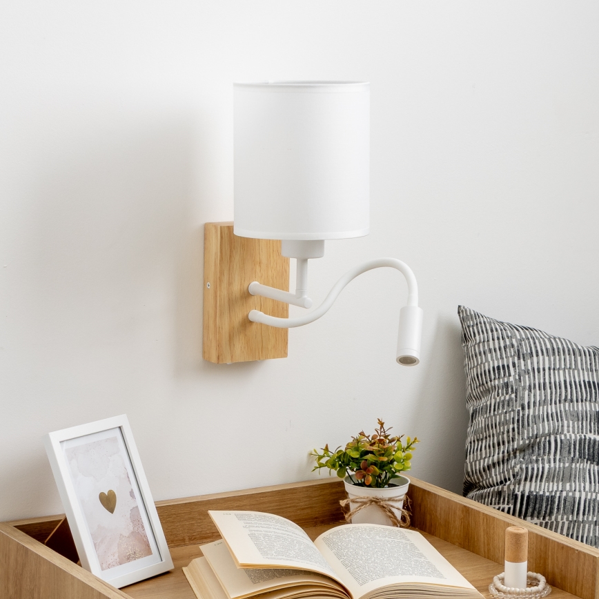Brilagi - LED Flexibele wandlamp NUBILA WOOD 1xE27/25W/230V + LED/3W eiken/wit