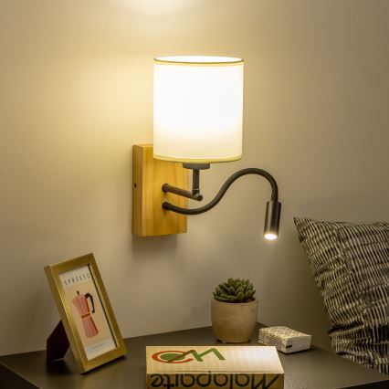 Brilagi - LED Flexibele wandlamp NUBILA WOOD 1xE27/25W/230V + LED/3W eiken/zwart/crème