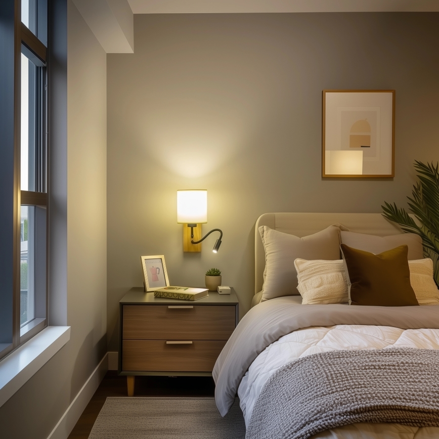 Brilagi - LED Flexibele wandlamp NUBILA WOOD 1xE27/25W/230V + LED/3W eiken/zwart/crème