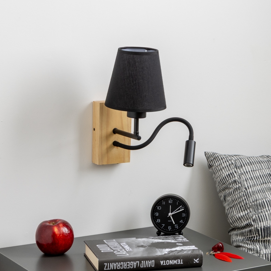 Brilagi - LED Flexibele wandlamp NUBILA WOOD 1xE27/25W/230V + LED/3W eiken/zwart