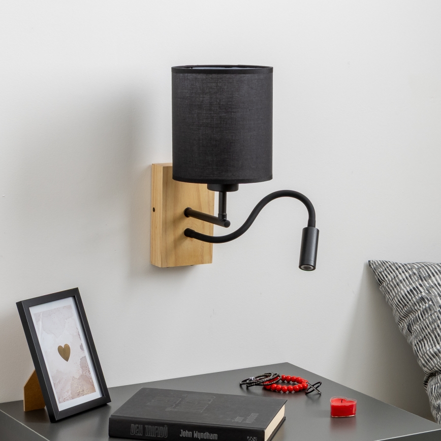 Brilagi - LED Flexibele wandlamp NUBILA WOOD 1xE27/25W/230V + LED/3W eiken/zwart