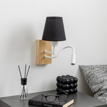 Brilagi - LED Flexibele wandlamp NUBILA WOOD 1xE27/25W/230V + LED/3W eiken/zwart