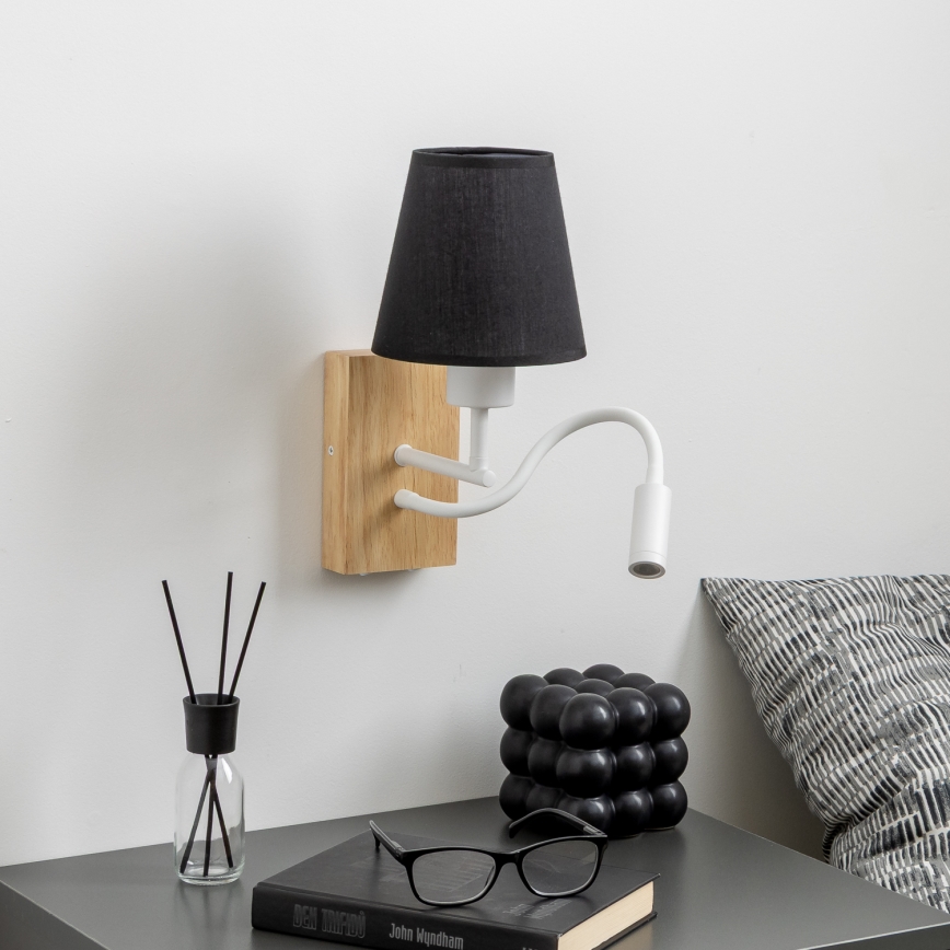 Brilagi - LED Flexibele wandlamp NUBILA WOOD 1xE27/25W/230V + LED/3W eiken/zwart