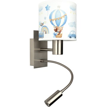 Brilagi - LED flexibele wandlamp voor kinderen BOBO 1xE27/25W/230V + LED/3W mat chroom/wit/blauw/met beertjes