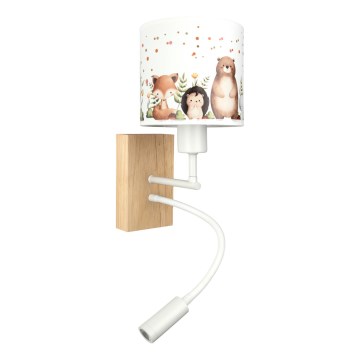 Brilagi - LED flexibele wandlamp voor kinderen BOBO WOOD 1xE27/25W/230V + LED/3W eik/wit/diertjes