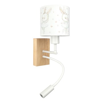 Brilagi - LED flexibele wandlamp voor kinderen BOBO WOOD 1xE27/25W/230V + LED/3W eik/wit/konijntjes