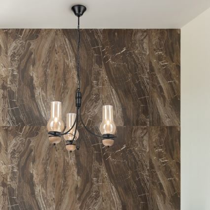 Brilagi - LED Hanglamp aan een ketting COTTAGE 3xE14/40W/230V beuken/bruin