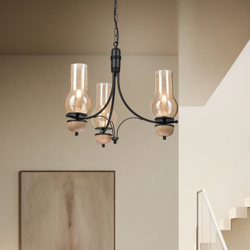 Brilagi - LED Hanglamp aan een ketting COTTAGE 3xE14/40W/230V beuken/bruin