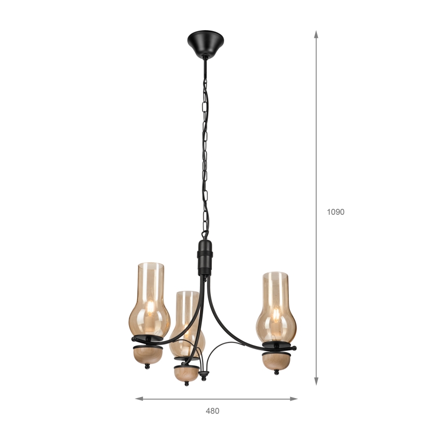 Brilagi - LED Hanglamp aan een ketting COTTAGE 3xE14/40W/230V beuken/bruin