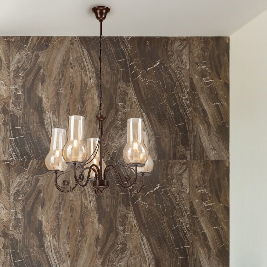 Brilagi - LED Hanglamp aan een ketting COTTAGE 5xE14/40W/230V bruin