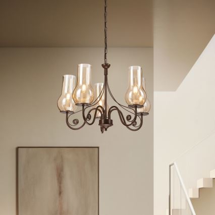 Brilagi - LED Hanglamp aan een ketting COTTAGE 5xE14/40W/230V bruin