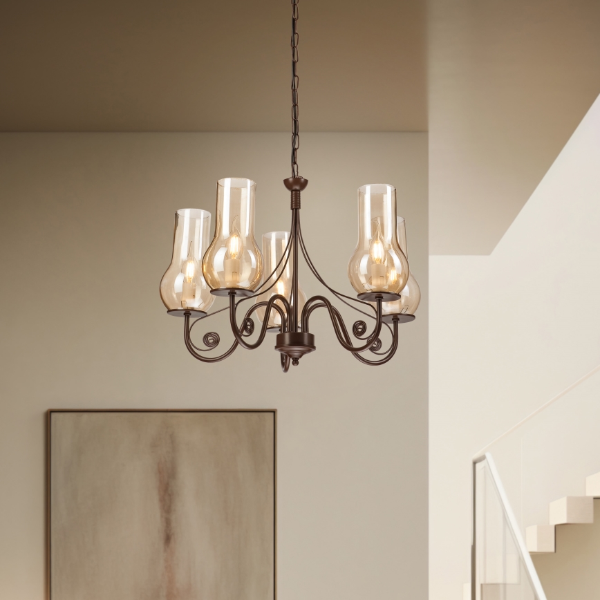 Brilagi - LED Hanglamp aan een ketting COTTAGE 5xE14/40W/230V bruin
