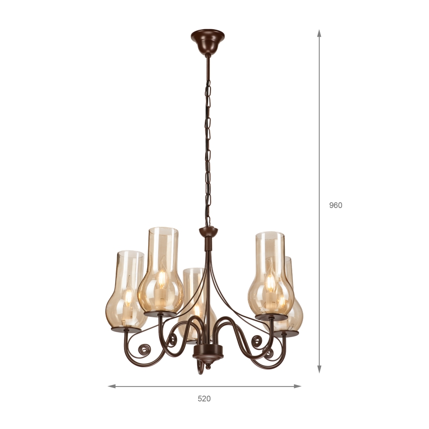 Brilagi - LED Hanglamp aan een ketting COTTAGE 5xE14/40W/230V bruin