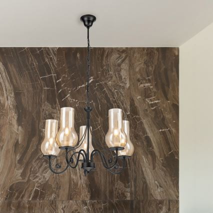 Brilagi - LED Hanglamp aan een ketting COTTAGE 5xE14/40W/230V zwart/bruin