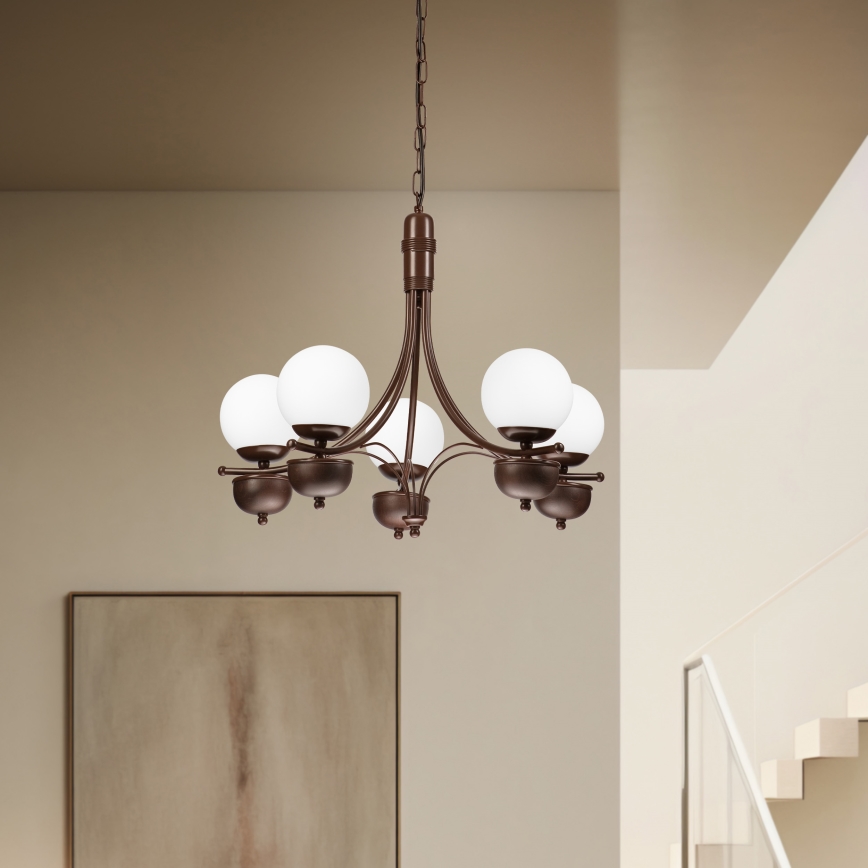 Brilagi - LED Hanglamp aan een ketting COTTAGE 5xG9/40W/230V eiken/wit