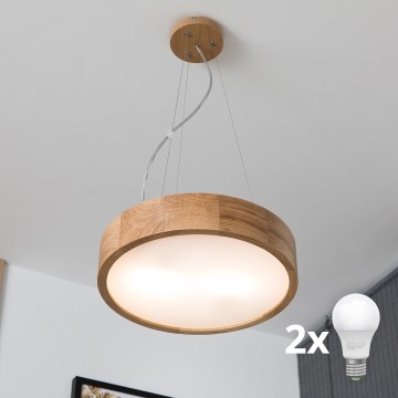 Brilagi - LED Hanglamp aan een koord CARVALHO 2xE27/60W/230V eiken diameter 37 cm