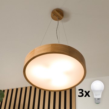 Brilagi - LED Hanglamp aan een koord CARVALHO 3xE27/60W/230V eiken diameter 47,5 cm