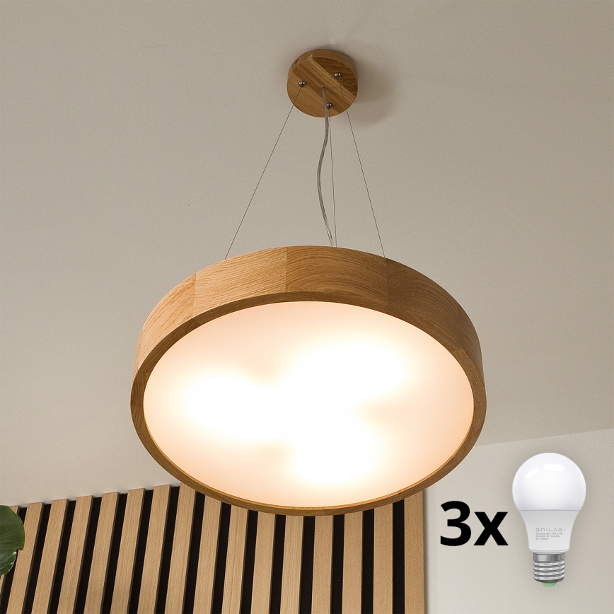 Brilagi - LED Hanglamp aan een koord CARVALHO 3xE27/60W/230V eiken diameter 47,5 cm