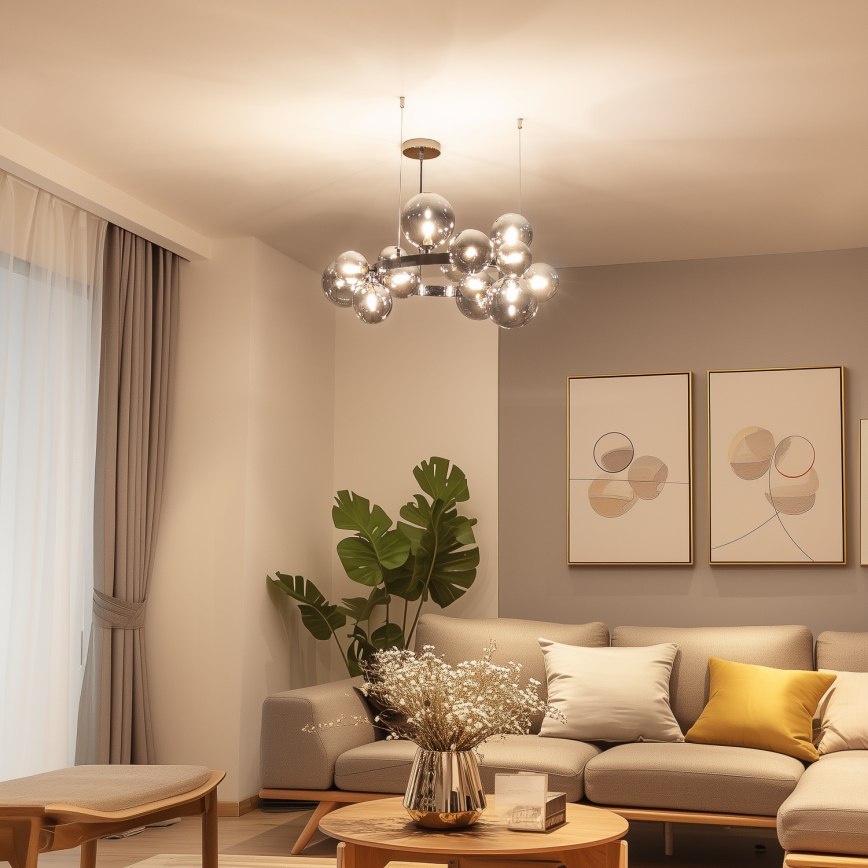 Brilagi - LED Hanglamp aan een koord MILLA 15xG9/3W/230V glanzend chroom/gerookt