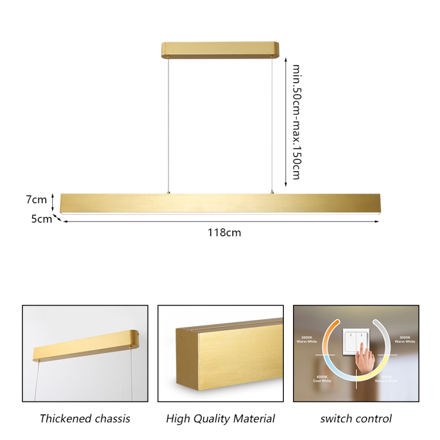 Brilagi - LED Hanglamp aan een koord SLEEKLINE LED/40W/230V 3000/4500/6000K goud