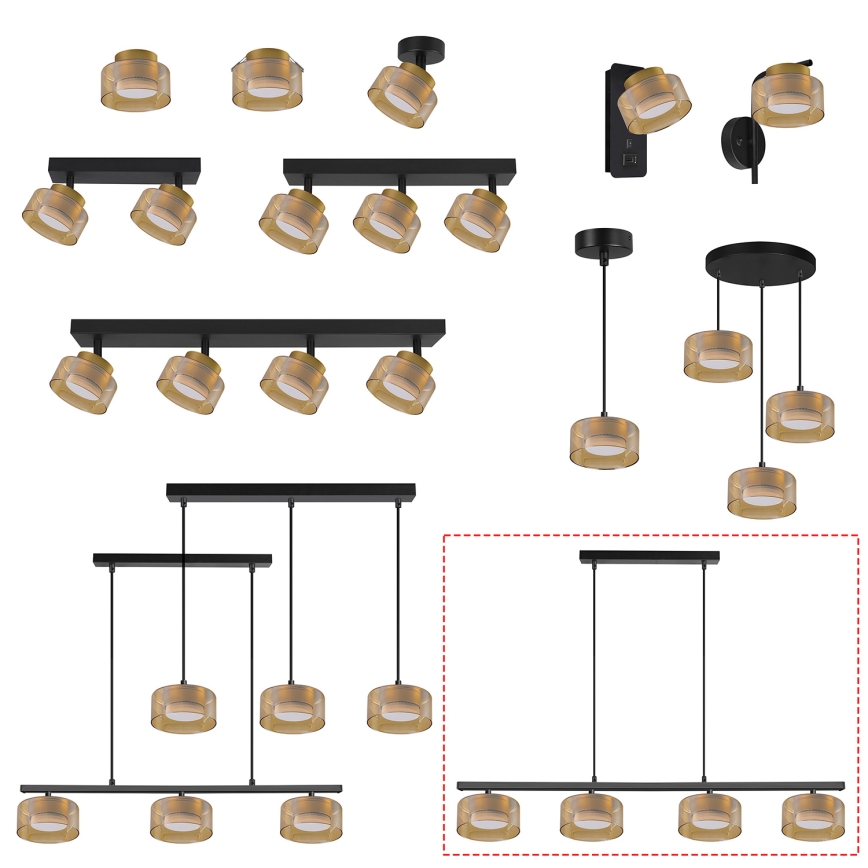 Brilagi - LED Hanglamp aan kabel AURA LUX 4xGX53/30W/230V zwart/goud