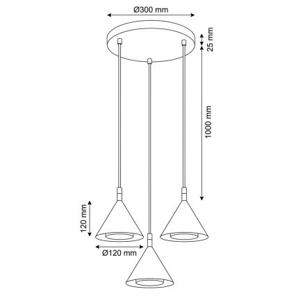 BRILAGI - LED Hanglamp aan kabel CONE TRIPLE ROUND 3xGX53/15W/230V goudkleurig