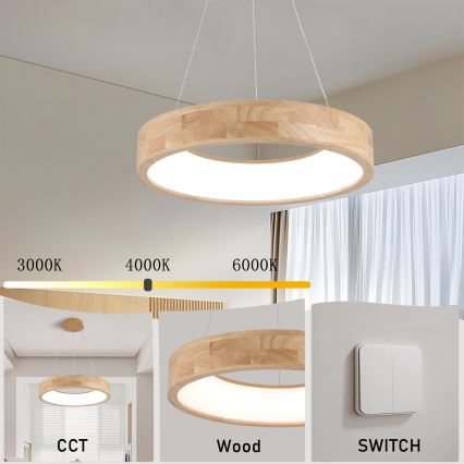 Brilagi - FALCON WOOD LED-hanglamp aan kabel LED/30W/230V 3000/4000/6000K Ø45 cm hout