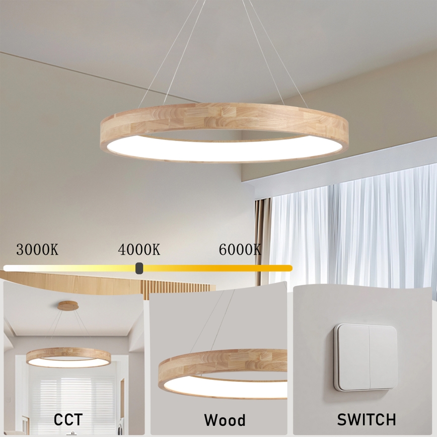 Brilagi - LED-hanglamp aan kabel FALCON WOOD LED/60W/230V 3000/4000/6000K Ø 80 cm hout