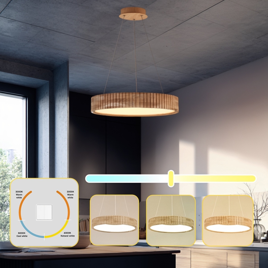 Brilagi - LED-hanglamp aan kabel FALCON WOOD MODERN LED/30W/230V 3000/4000/6000K Ø 45 cm hout