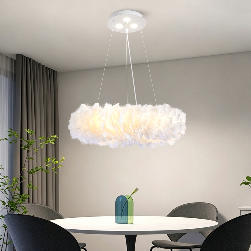Brilagi - LED-hanglamp aan kabel FEATHER 3xE27/40W/230V + 3xLED/3W Ø 50 cm wit