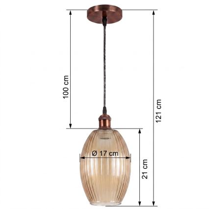 BRILAGI - LED-hanglamp aan kabel RETRO GLASS 1xE27/60W/230V Ø17 cm koper/rookbeige