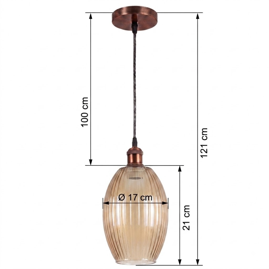 BRILAGI - LED-hanglamp aan kabel RETRO GLASS 1xE27/60W/230V Ø17 cm koper/rookbeige