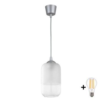 Brilagi - LED-hanglamp aan kabel RETRO GLASS 1xE27/60W/230V, Ø 14 cm, zilver/wit