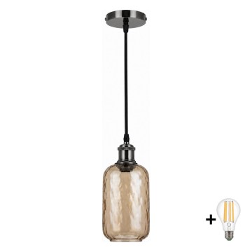 BRILAGI - LED hanglamp aan kabel RETRO GLASS 1xE27/60W/230V Ø 14 cm zwart/rookbruin