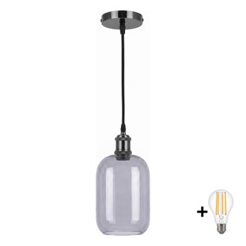 BRILAGI - LED-hanglamp aan kabel RETRO GLASS 1xE27/60W/230V Ø 14 cm zwart/rookgrijs