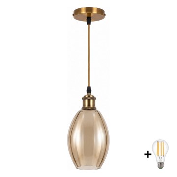 BRILAGI - LED-hanglamp aan kabel RETRO GLASS 1xE27/60W/230V Ø 17 cm goud/rookbeige